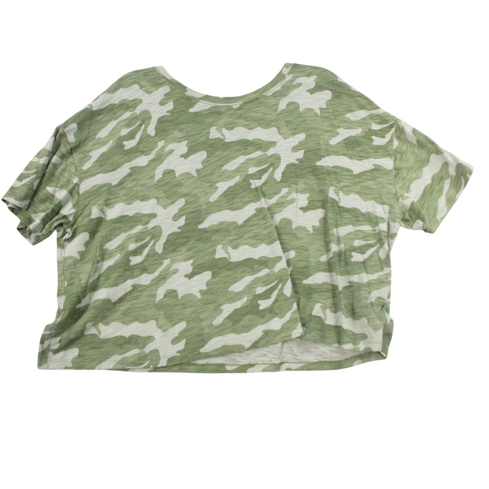 Old‎ Navy Womens XL Green Camo Slub Knit Crop Tee Short Sleeve Boxy T-Shirt